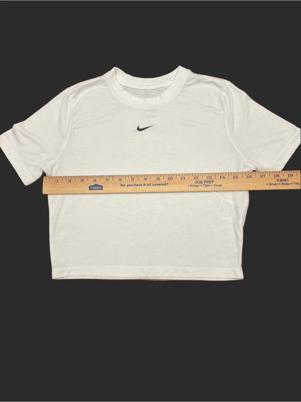Nike Women’s White Cropped Crew Tee with Black Swoosh - Picture 8 of 9